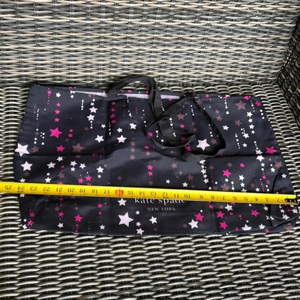 Kate Spade Black Multi Color with Light and Dark Pink Stars Canvas Tote XL Reusa - Picture 12 of 16